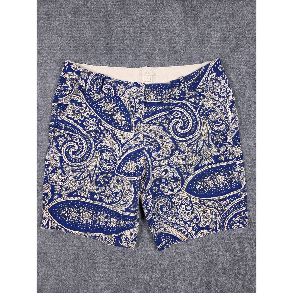 J.Crew Paisley Chino Shorts Womens 6 Blue Cream Cotton Blend Stretch